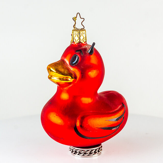 Glas-Ente "Christbaum Ornament" - Teufel rot
