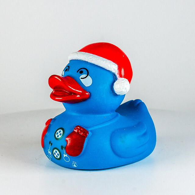 * Blau, rote Weihnachtsmütze, Handschuhe, Knöpfe - "Santa"