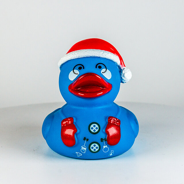 * Blau, rote Weihnachtsmütze, Handschuhe, Knöpfe - "Santa"
