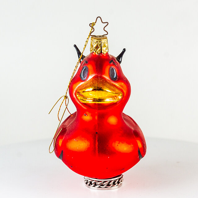 Glas-Ente "Christbaum Ornament" - Teufel rot